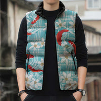 Turquoise Palaka Hawaii Aloha Sleeveless Puffer Jacket Koi Pond Mix Plumeria LT7 - Polynesian Pride
