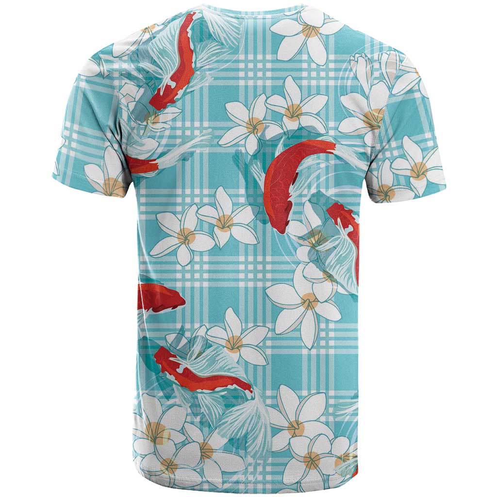 Turquoise Palaka Hawaii Aloha T Shirt Koi Pond Mix Plumeria LT7 - Polynesian Pride
