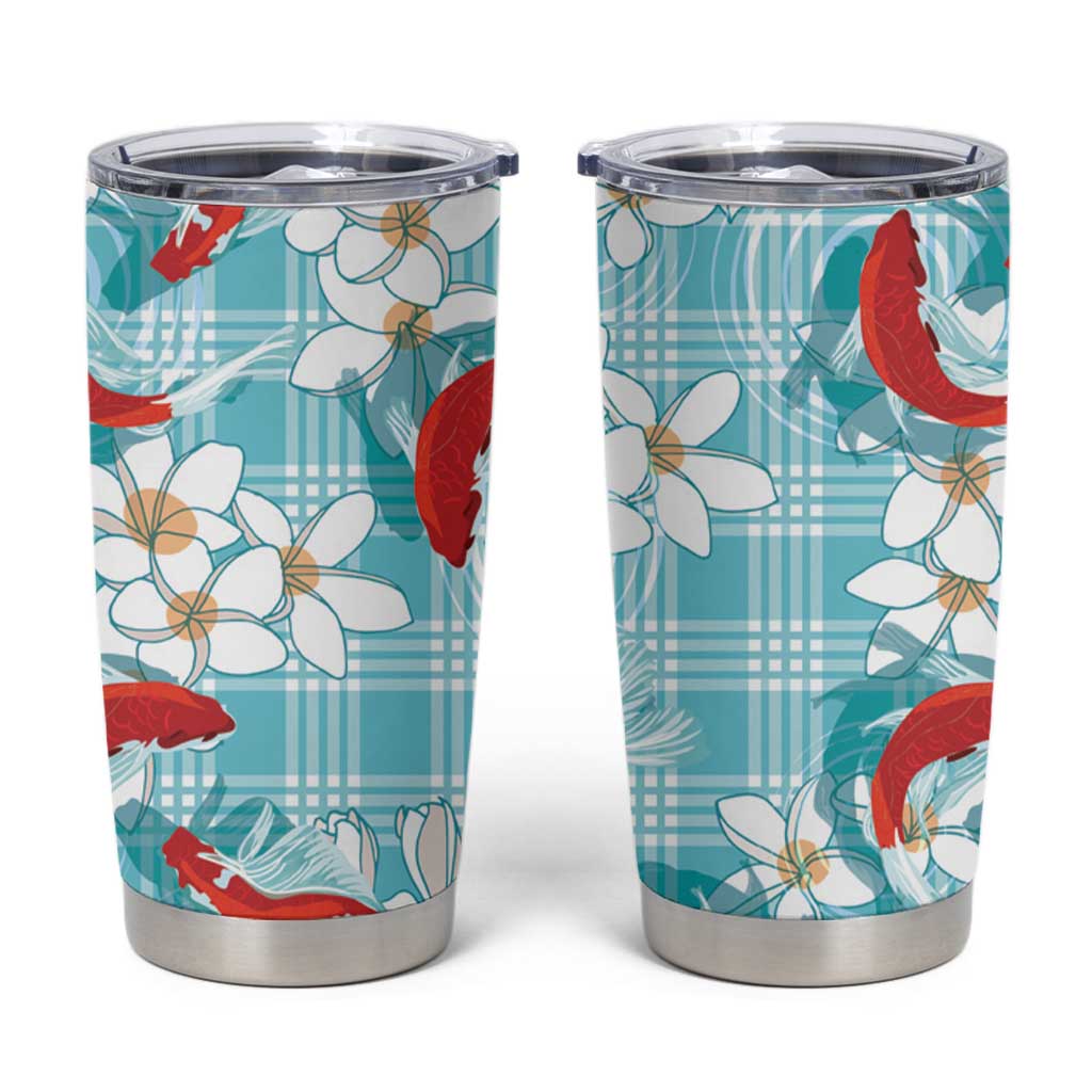 Turquoise Palaka Hawaii Aloha Tumbler Cup Koi Pond Mix Plumeria LT7 Turquoise - Polynesian Pride