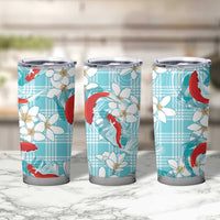 Turquoise Palaka Hawaii Aloha Tumbler Cup Koi Pond Mix Plumeria LT7 - Polynesian Pride