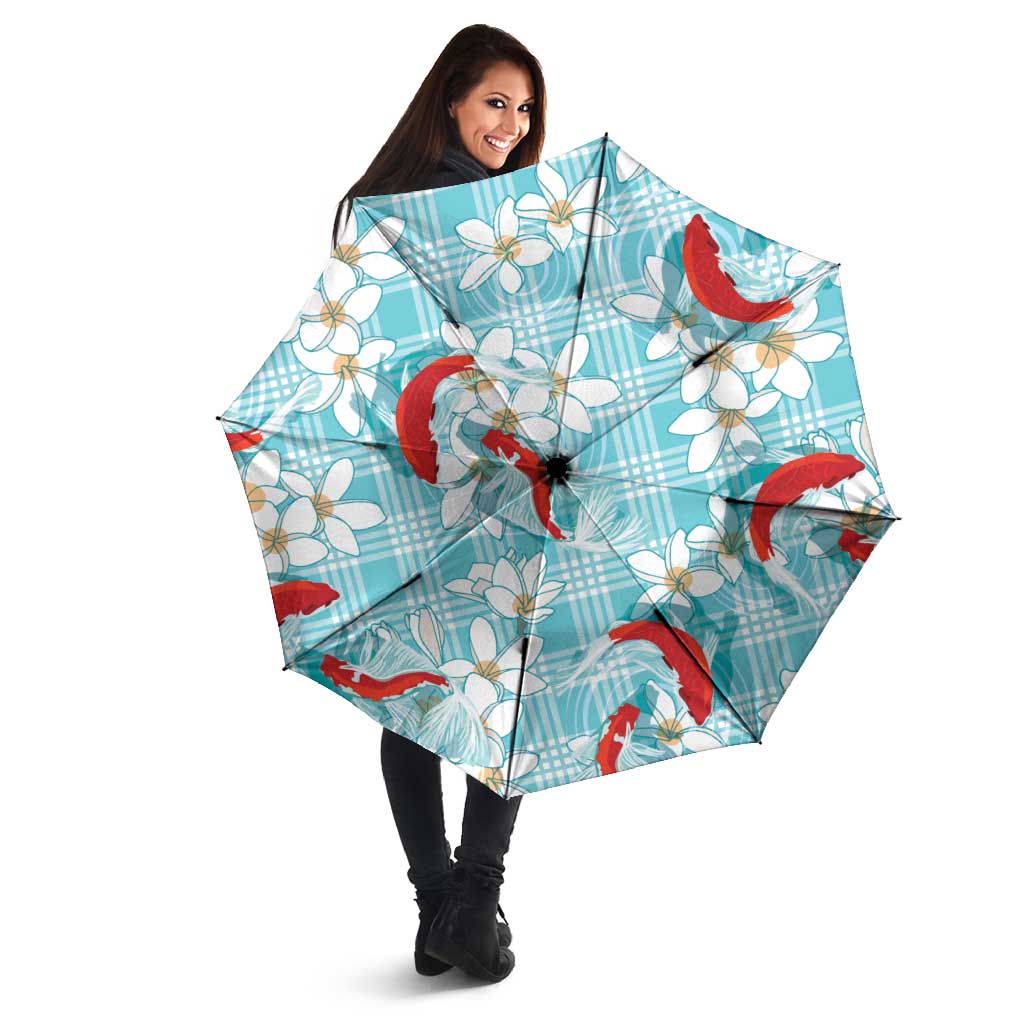 Turquoise Palaka Hawaii Aloha Umbrella Koi Pond Mix Plumeria LT7 - Polynesian Pride