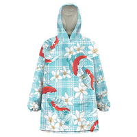 Turquoise Palaka Hawaii Aloha Wearable Blanket Hoodie Koi Pond Mix Plumeria LT7 One Size Turquoise - Polynesian Pride