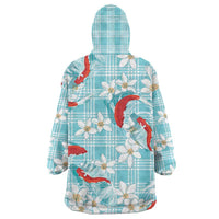 Turquoise Palaka Hawaii Aloha Wearable Blanket Hoodie Koi Pond Mix Plumeria LT7 - Polynesian Pride