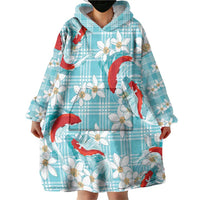 Turquoise Palaka Hawaii Aloha Wearable Blanket Hoodie Koi Pond Mix Plumeria LT7 - Polynesian Pride