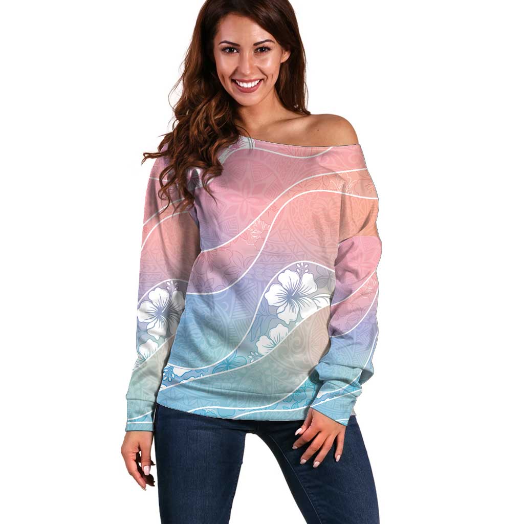 Aloha Hawaii Floral Tapa Off Shoulder Sweater Patchwork Pastel Candy LT7 Women Pastel - Polynesian Pride
