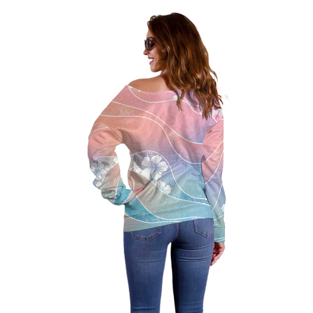 Aloha Hawaii Floral Tapa Off Shoulder Sweater Patchwork Pastel Candy LT7 - Polynesian Pride