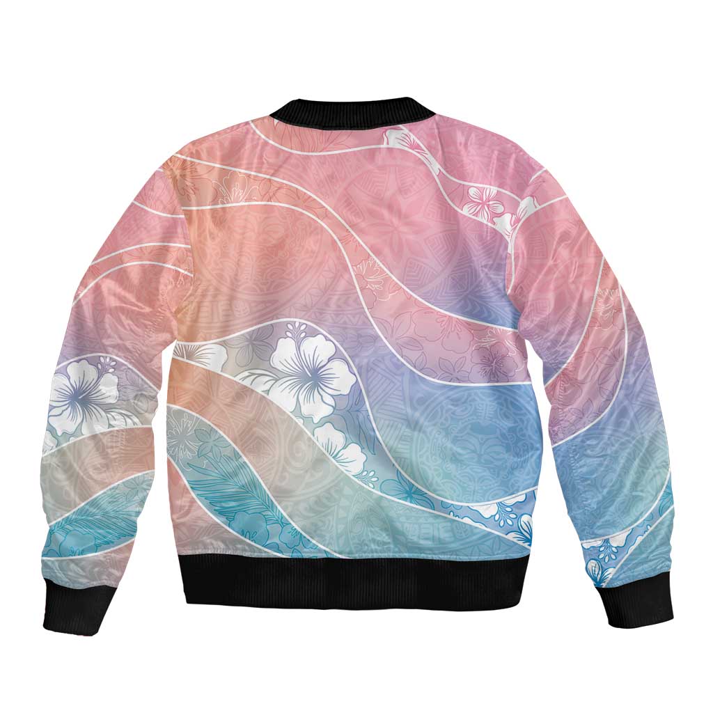 Aloha Hawaii Floral Tapa Sleeve Zip Bomber Jacket Patchwork Pastel Candy LT7 - Polynesian Pride