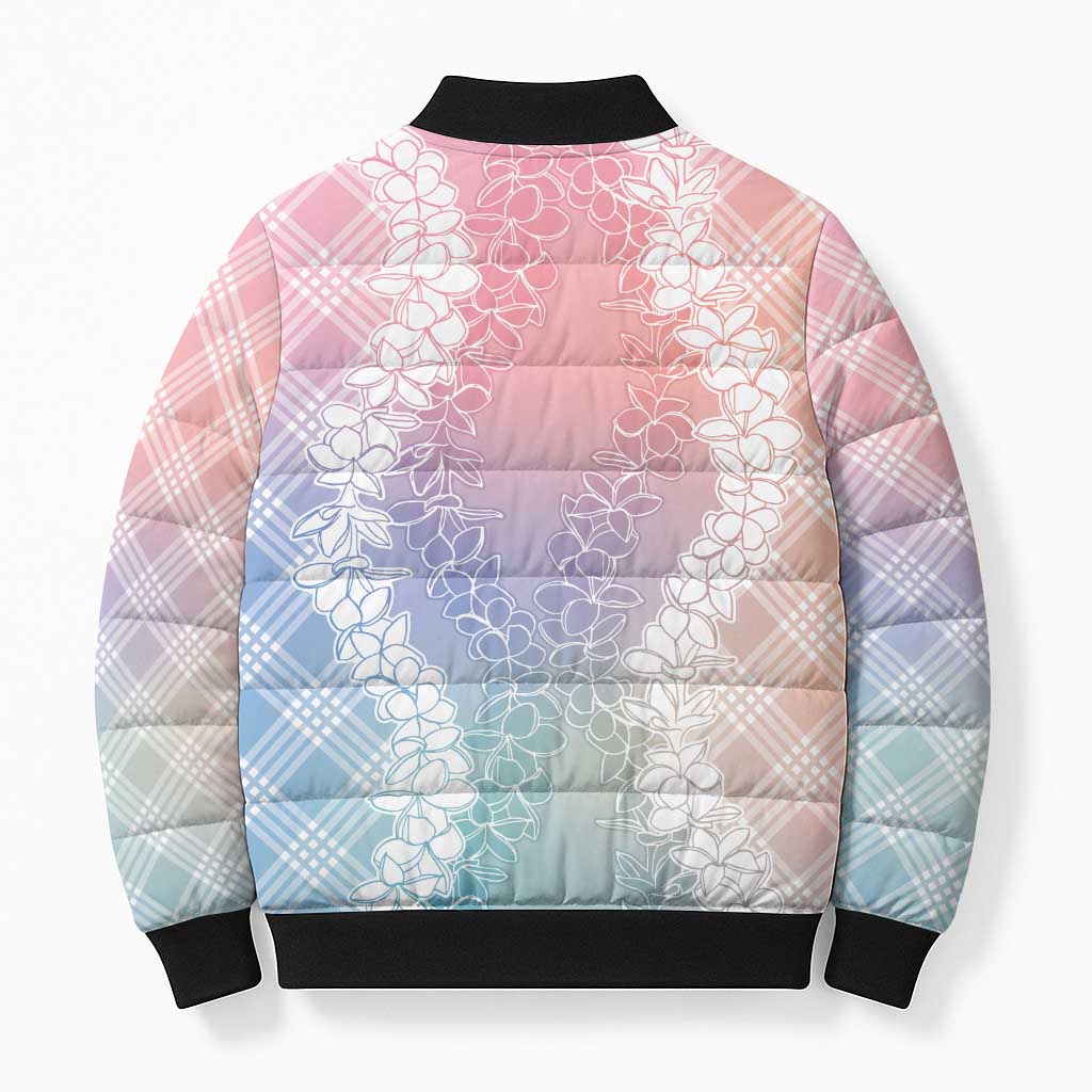 Hawaii Aloha Plumeria Lei Pastel Candy Palaka Bomber Puffer Jacket LT7 - Polynesian Pride