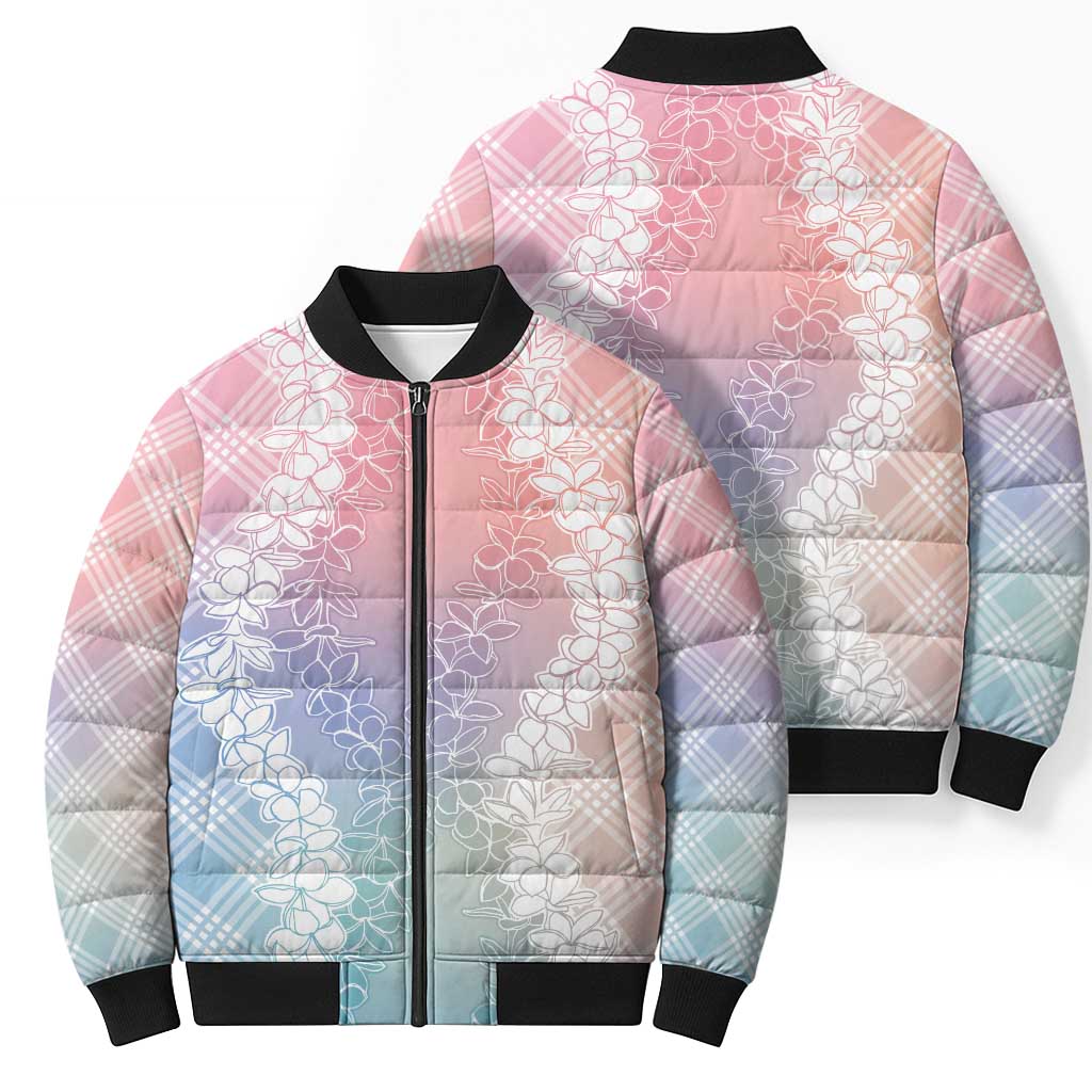 Hawaii Aloha Plumeria Lei Pastel Candy Palaka Bomber Puffer Jacket LT7 - Polynesian Pride