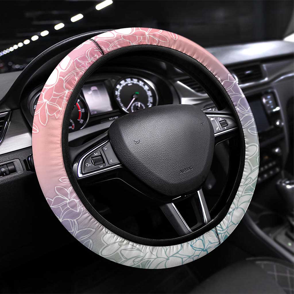 Hawaii Aloha Plumeria Lei Pastel Candy Palaka Steering Wheel Cover LT7 Universal Fit Pastel - Polynesian Pride