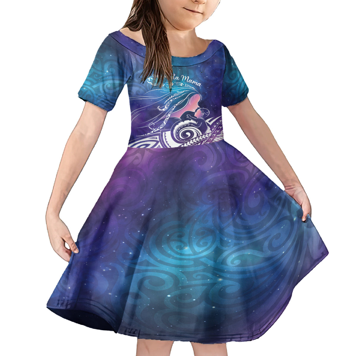 New Zealand Mother's Day Kid Short Sleeve Dress Maori Hari Ra Mama LT7 KID Galaxy - Polynesian Pride