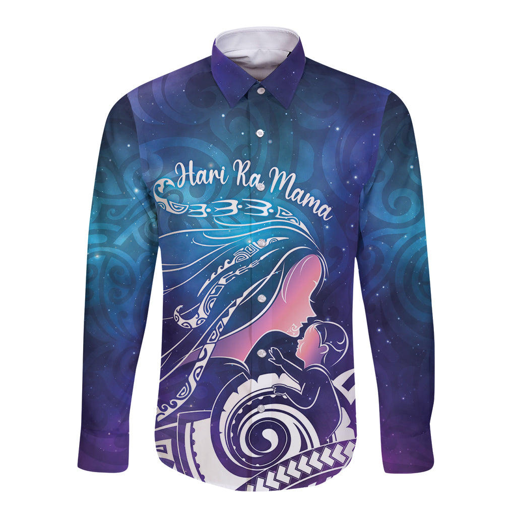 New Zealand Mother's Day Long Sleeve Button Shirt Maori Hari Ra Mama LT7 Unisex Galaxy - Polynesian Pride