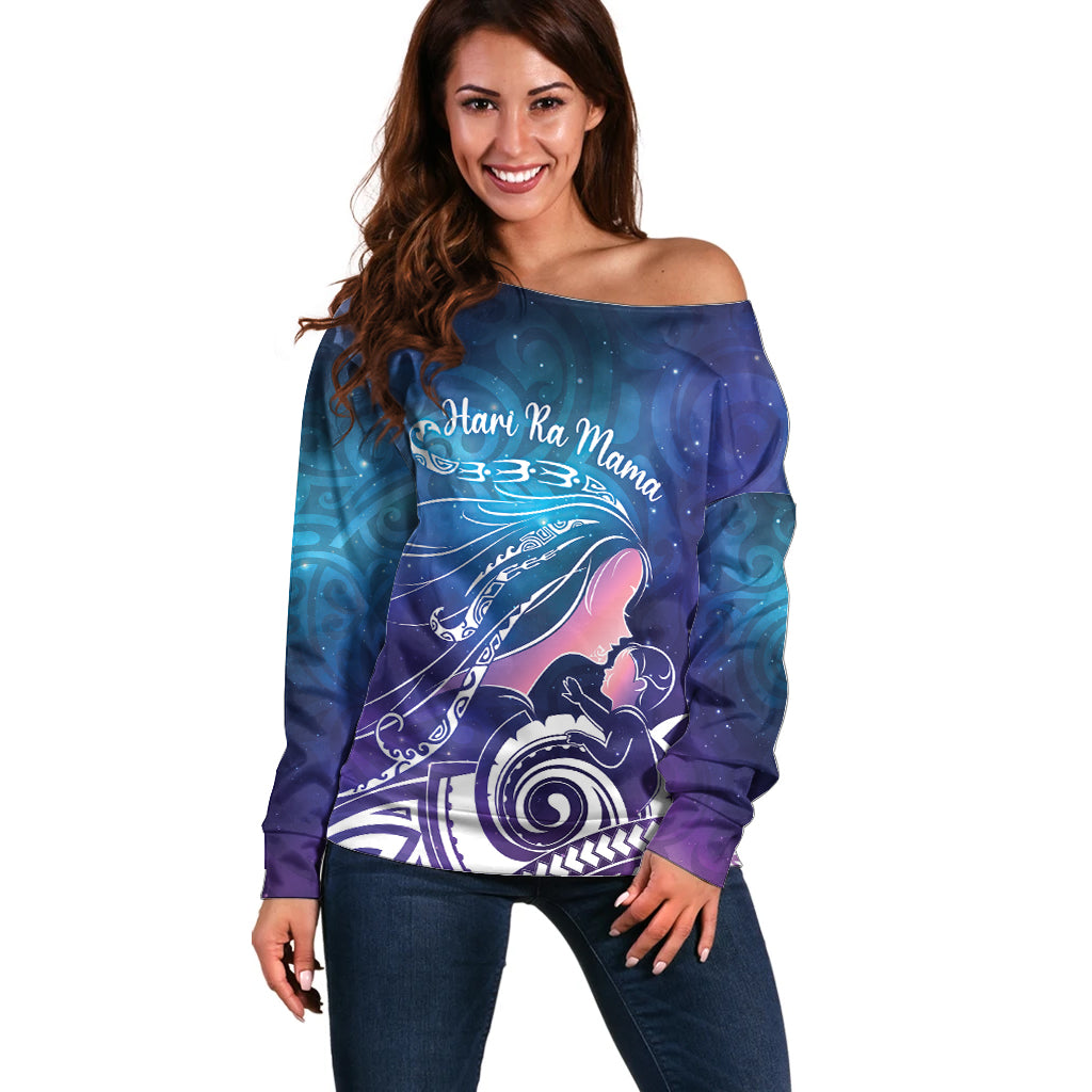 New Zealand Mother's Day Off Shoulder Sweater Maori Hari Ra Mama LT7 Women Galaxy - Polynesian Pride
