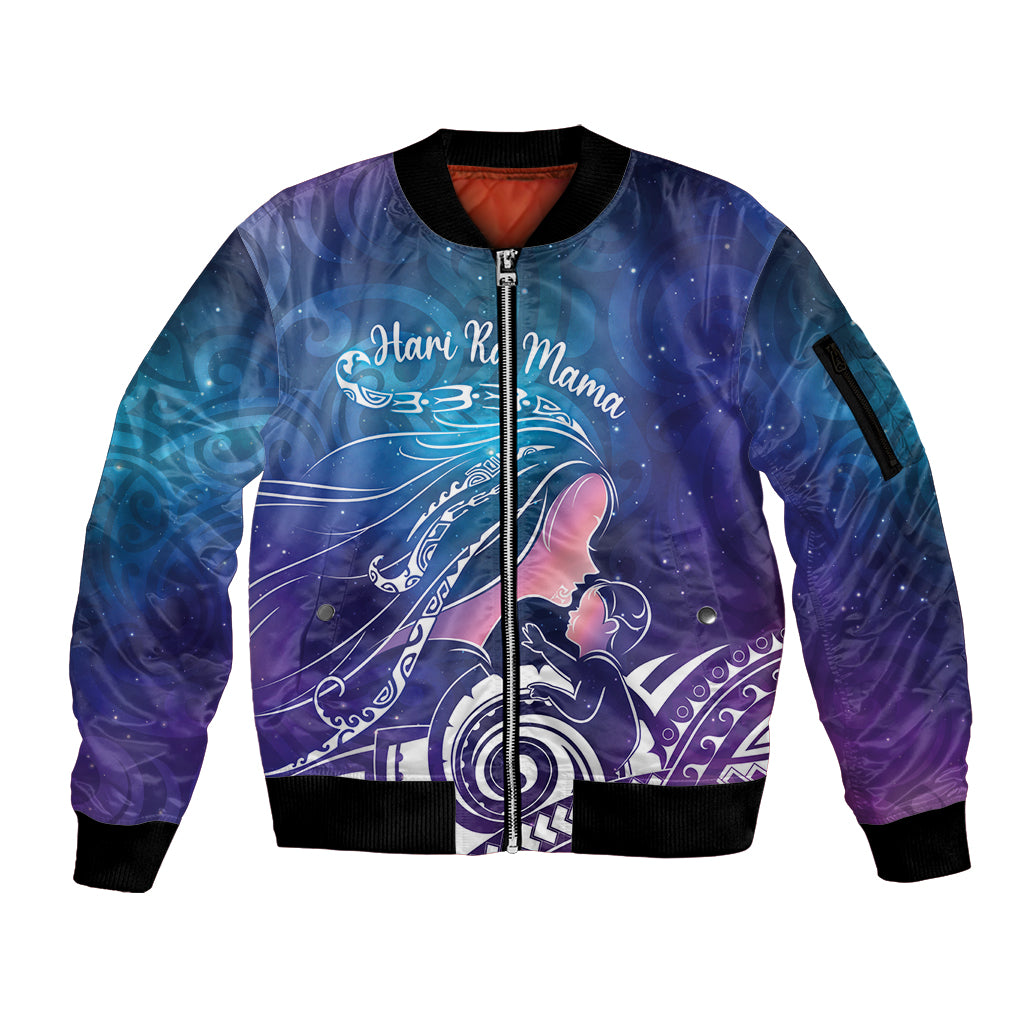 New Zealand Mother's Day Sleeve Zip Bomber Jacket Maori Hari Ra Mama LT7 Unisex Galaxy - Polynesian Pride