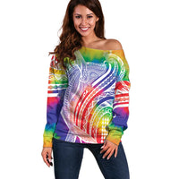 Aloha Pride Rainbow Tie Dye Off Shoulder Sweater Humpback Whale - Love is Love LT7 Women Colorful - Polynesian Pride