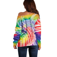 Aloha Pride Rainbow Tie Dye Off Shoulder Sweater Humpback Whale - Love is Love LT7 - Polynesian Pride