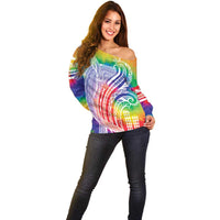 Aloha Pride Rainbow Tie Dye Off Shoulder Sweater Humpback Whale - Love is Love LT7 - Polynesian Pride