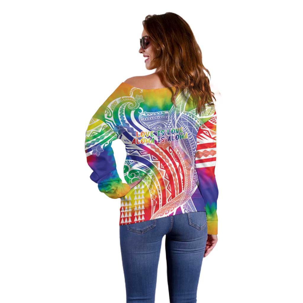 Aloha Pride Rainbow Tie Dye Off Shoulder Sweater Humpback Whale - Love is Love LT7 - Polynesian Pride