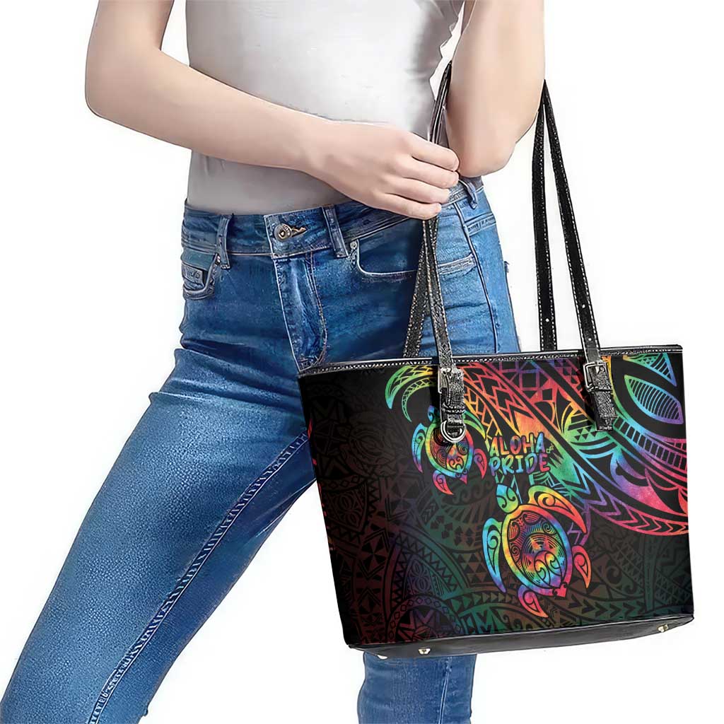 Hawaii Pride Leather Tote Bag Rainbow Swirls LT7 - Polynesian Pride