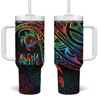 Hawaii Pride Tumbler With Handle Rainbow Swirls LT7 One Size: 40 oz Colorful - Polynesian Pride