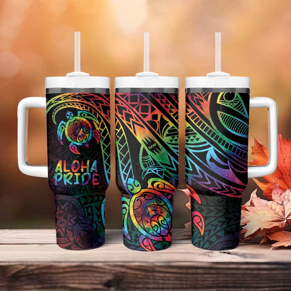 Hawaii Pride Tumbler With Handle Rainbow Swirls LT7 - Polynesian Pride