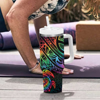 Hawaii Pride Tumbler With Handle Rainbow Swirls LT7 - Polynesian Pride