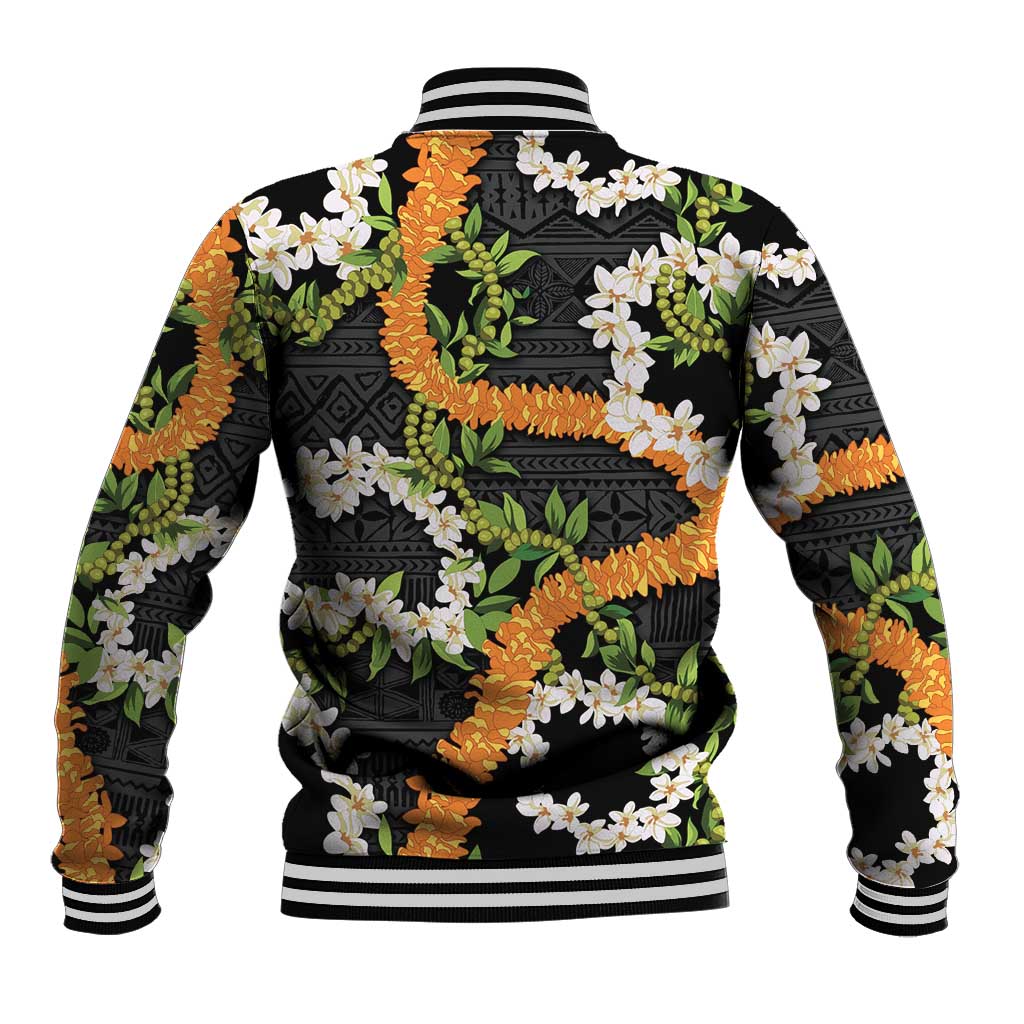 Aloha Festive Hawaii Baseball Jacket Mokihana - Maile and Ilima on Black LT7 - Polynesian Pride