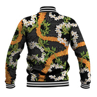 Aloha Festive Hawaii Baseball Jacket Mokihana - Maile and Ilima on Black LT7 - Polynesian Pride