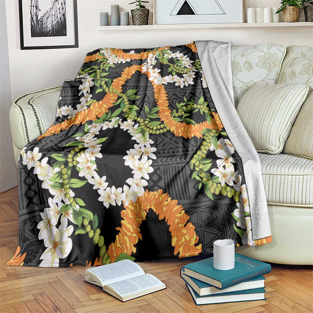 Aloha Festive Hawaii Blanket Mokihana - Maile and Ilima on Black LT7 Black - Polynesian Pride