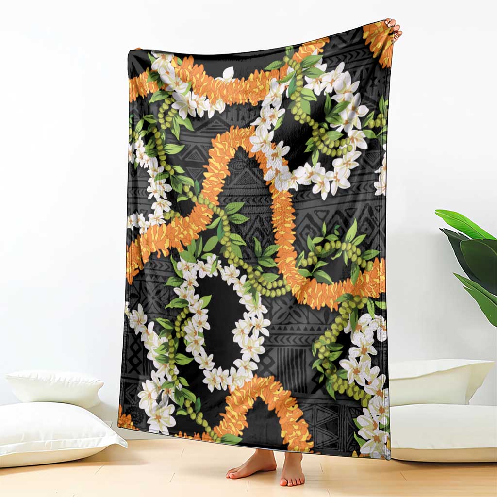 Aloha Festive Hawaii Blanket Mokihana - Maile and Ilima on Black LT7 - Polynesian Pride
