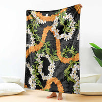 Aloha Festive Hawaii Blanket Mokihana - Maile and Ilima on Black LT7 - Polynesian Pride