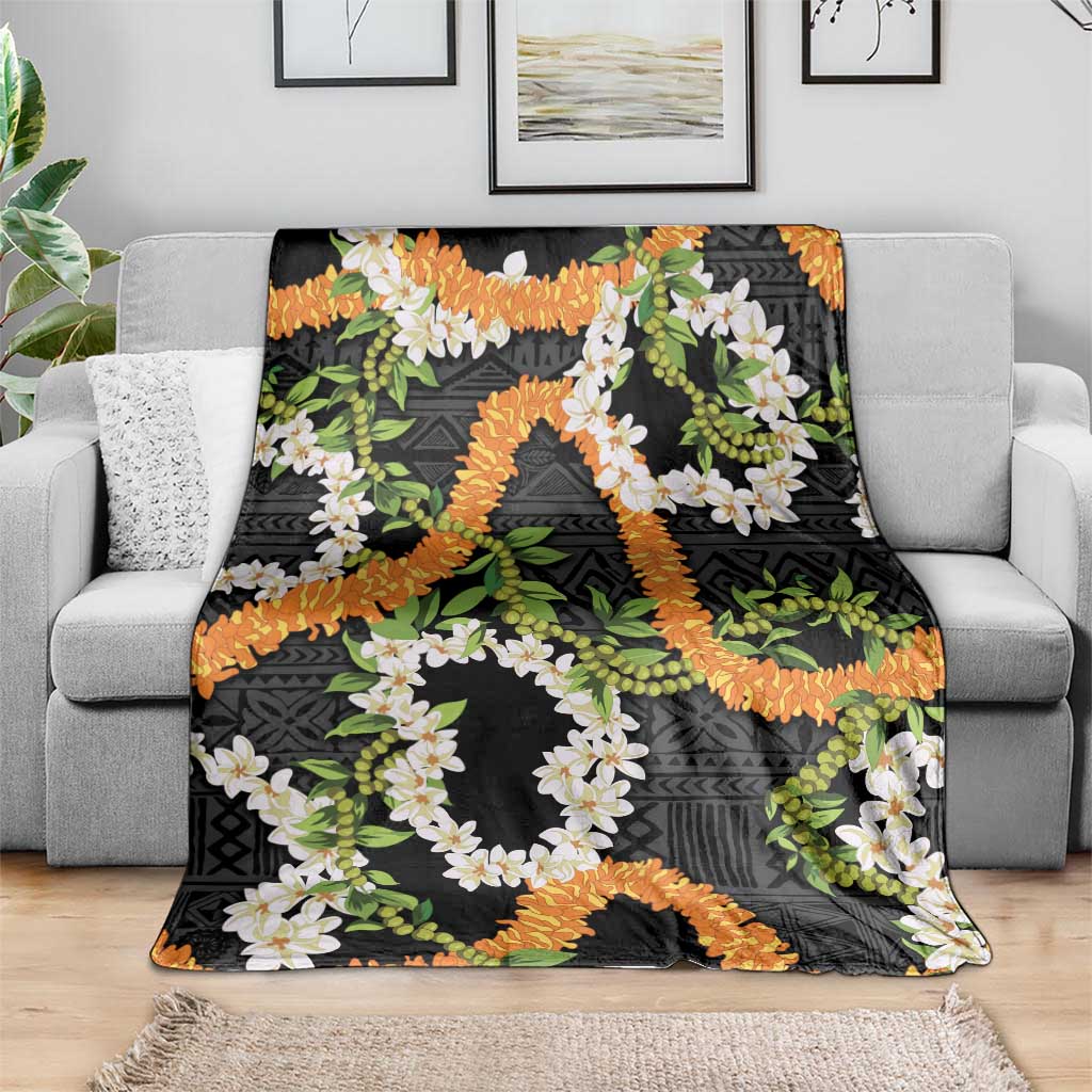 Aloha Festive Hawaii Blanket Mokihana - Maile and Ilima on Black LT7 - Polynesian Pride