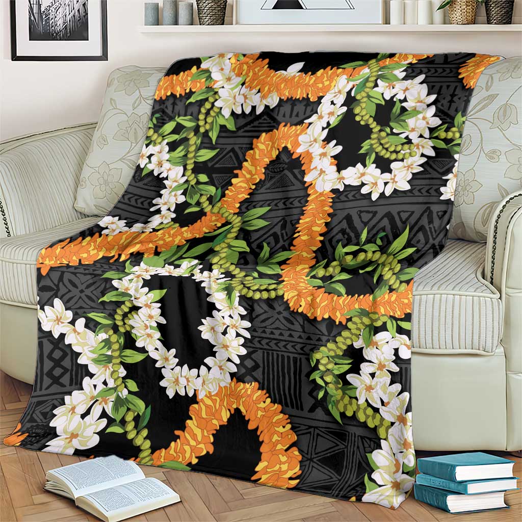 Aloha Festive Hawaii Blanket Mokihana - Maile and Ilima on Black LT7 - Polynesian Pride