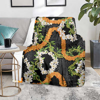 Aloha Festive Hawaii Blanket Mokihana - Maile and Ilima on Black LT7 - Polynesian Pride