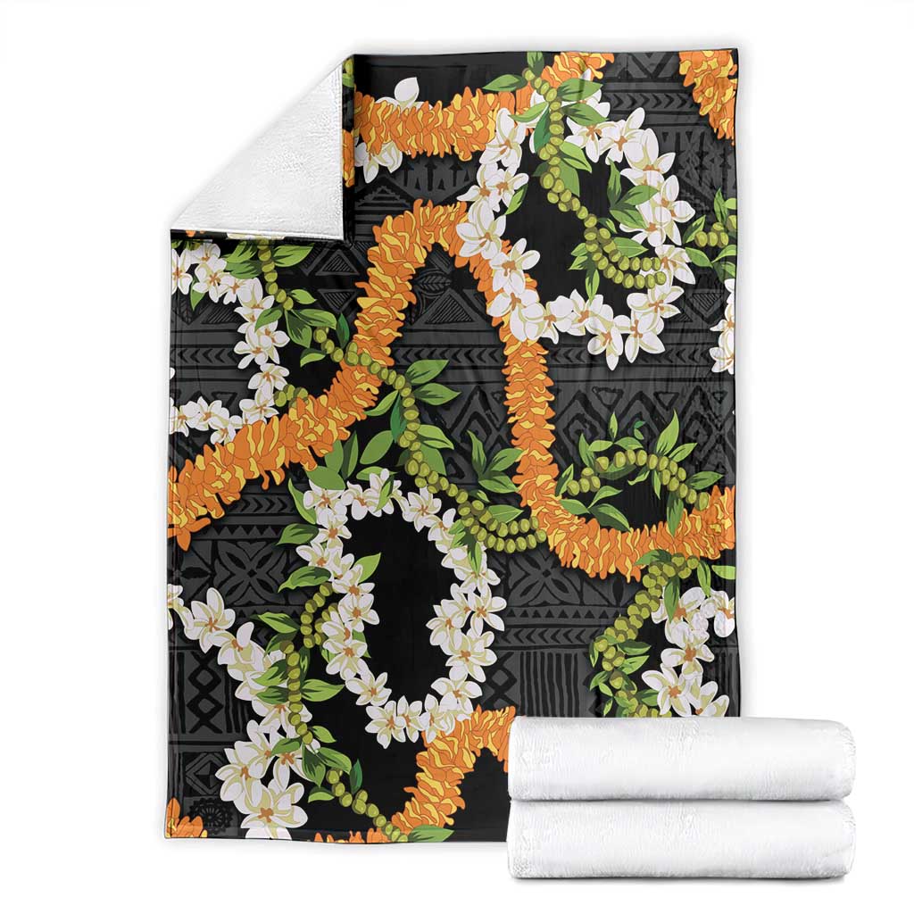 Aloha Festive Hawaii Blanket Mokihana - Maile and Ilima on Black LT7 - Polynesian Pride