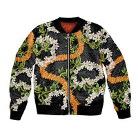 Aloha Festive Hawaii Bomber Jacket Mokihana - Maile and Ilima on Black LT7 Unisex Black - Polynesian Pride