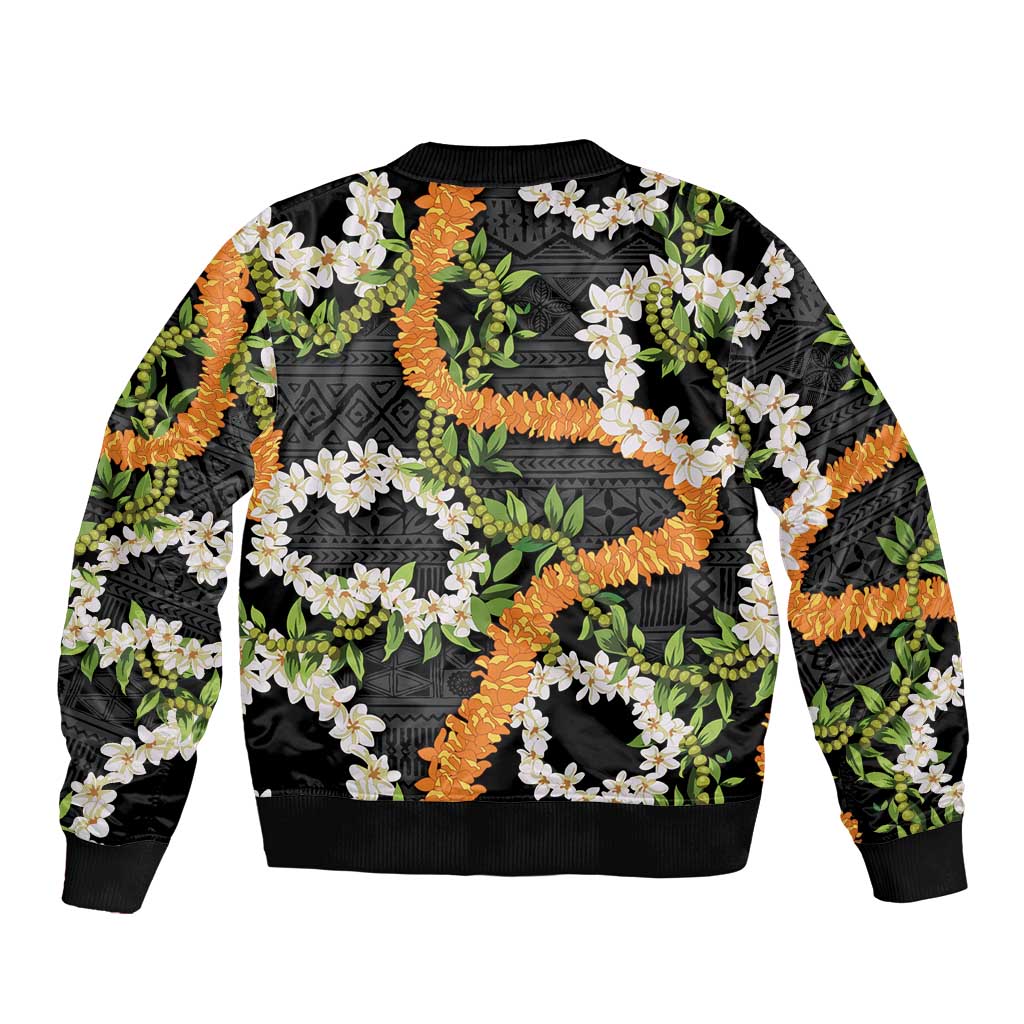 Aloha Festive Hawaii Bomber Jacket Mokihana - Maile and Ilima on Black LT7 - Polynesian Pride