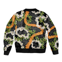Aloha Festive Hawaii Bomber Jacket Mokihana - Maile and Ilima on Black LT7 - Polynesian Pride