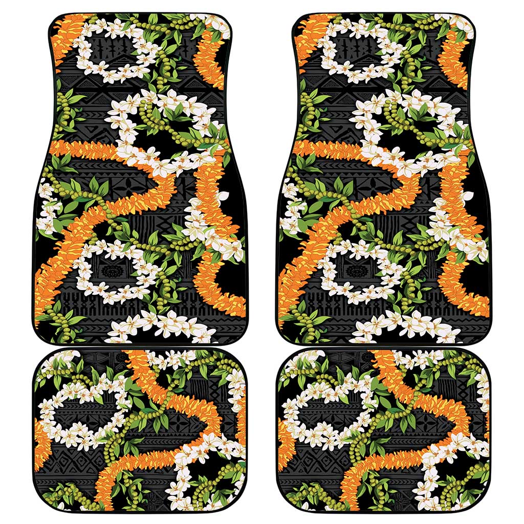 Aloha Festive Hawaii Car Mats Mokihana - Maile and Ilima on Black LT7 - Polynesian Pride