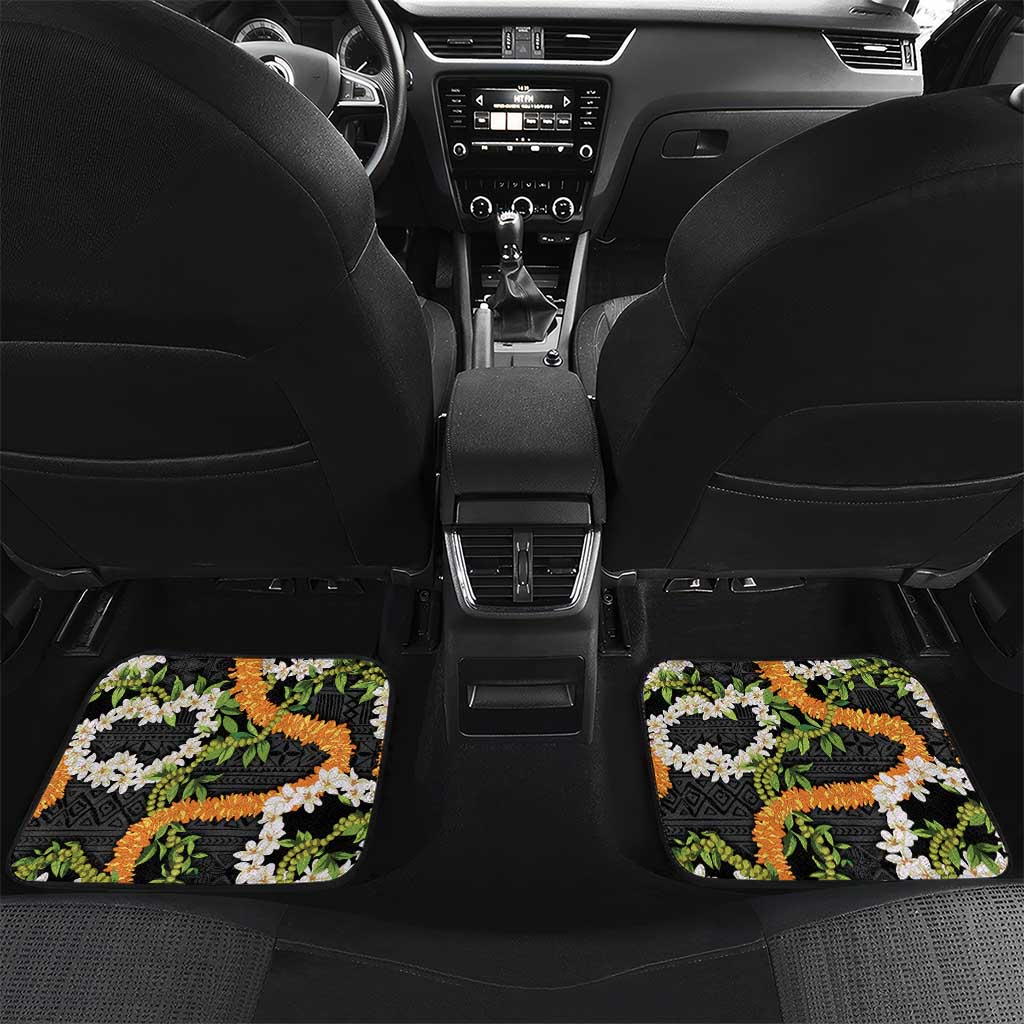 Aloha Festive Hawaii Car Mats Mokihana - Maile and Ilima on Black LT7 Set 2pcs - Back Black - Polynesian Pride
