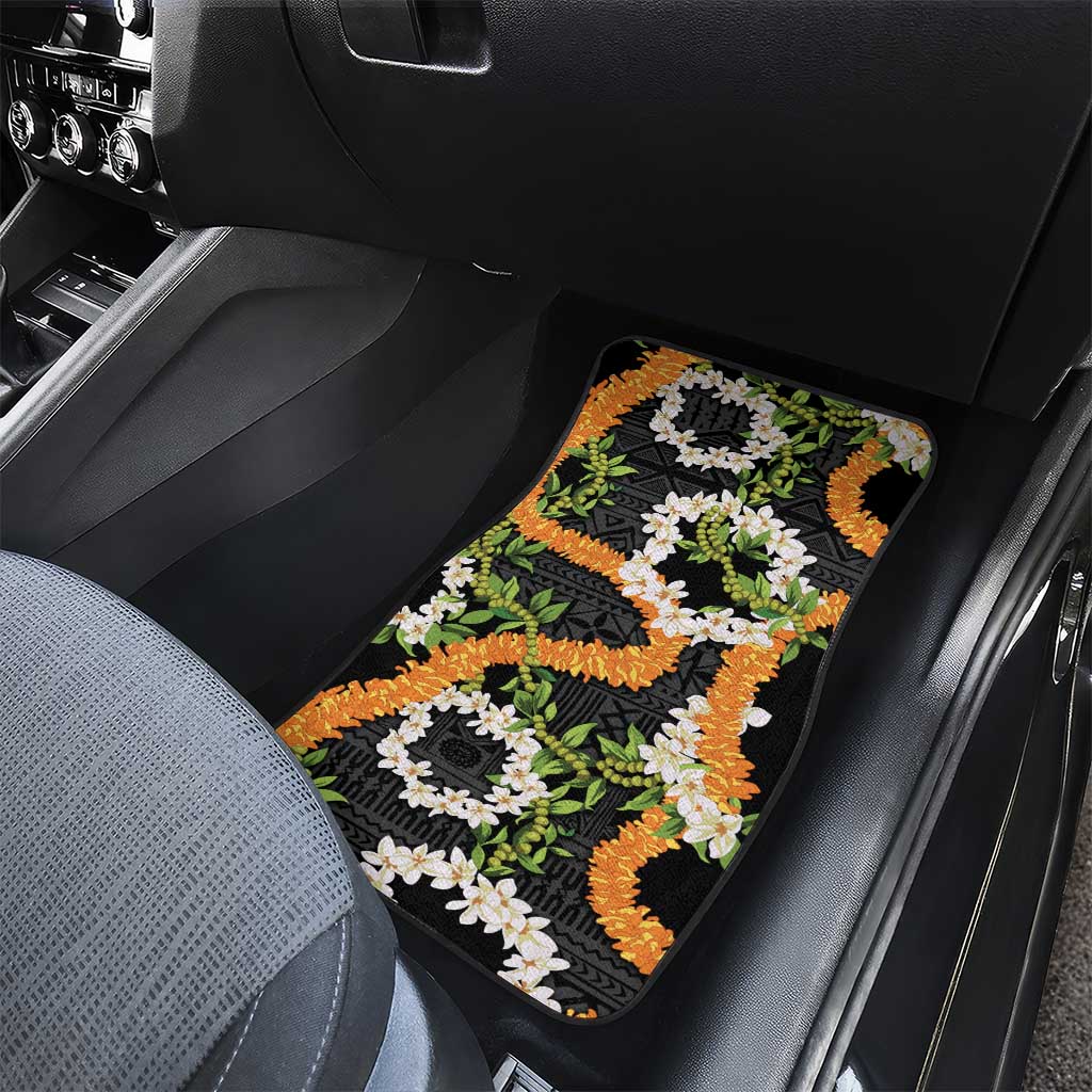 Aloha Festive Hawaii Car Mats Mokihana - Maile and Ilima on Black LT7 - Polynesian Pride