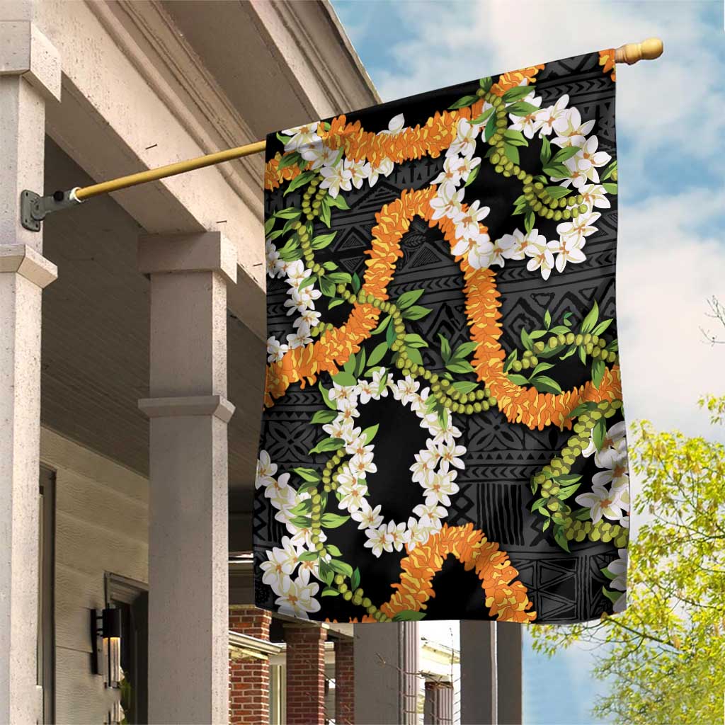 Aloha Festive Hawaii Garden Flag Mokihana - Maile and Ilima on Black LT7 House Flag Black - Polynesian Pride