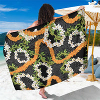 Aloha Festive Hawaii Sarong Mokihana - Maile and Ilima on Black LT7 One Size 44 x 66 inches Black - Polynesian Pride