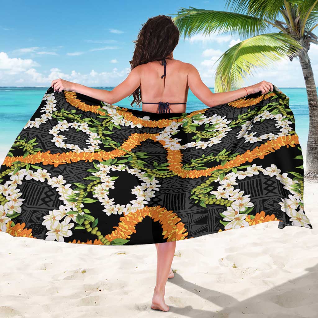 Aloha Festive Hawaii Sarong Mokihana - Maile and Ilima on Black LT7 - Polynesian Pride