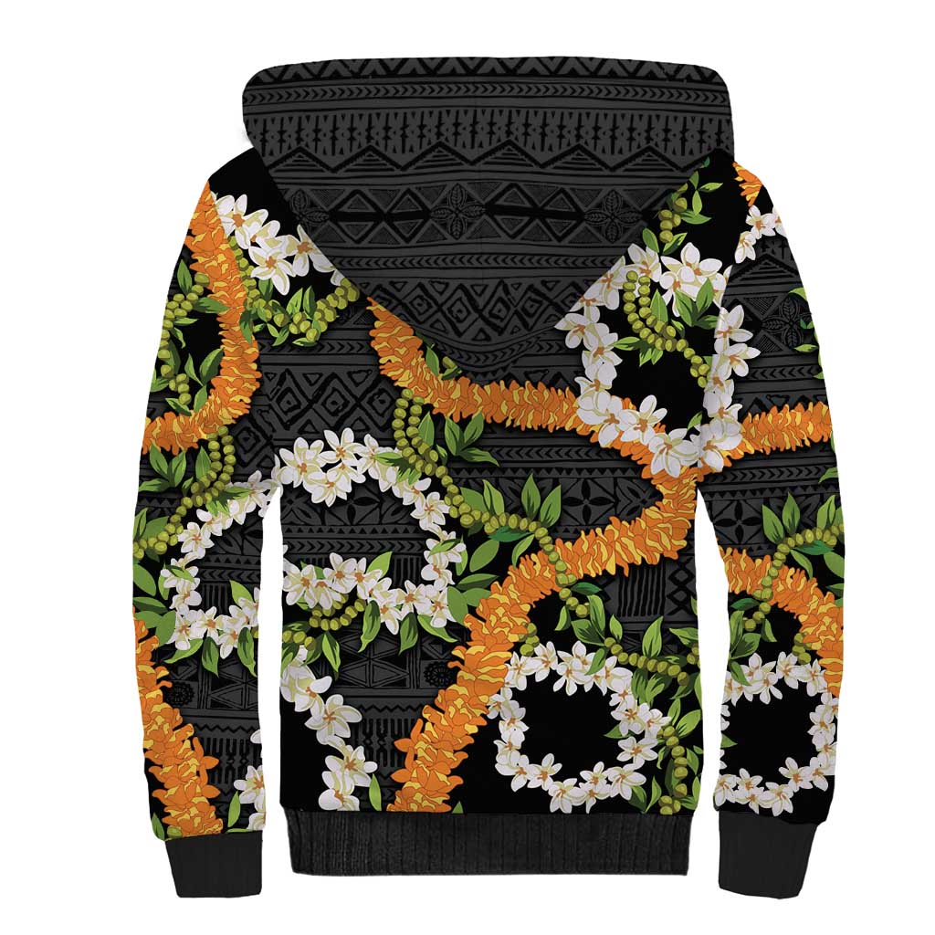 Aloha Festive Hawaii Sherpa Hoodie Mokihana - Maile and Ilima on Black LT7 - Polynesian Pride
