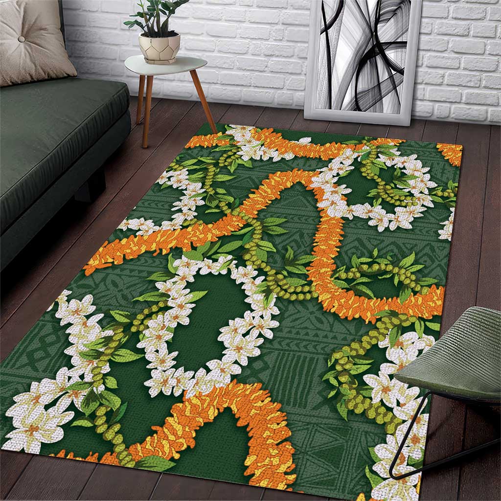 Aloha Festive Hawaii Area Rug Mokihana - Maile and Ilima on Forest Green LT7 Forest Green - Polynesian Pride