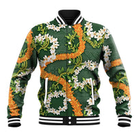 Aloha Festive Hawaii Baseball Jacket Mokihana - Maile and Ilima on Forest Green LT7 Unisex Forest Green - Polynesian Pride