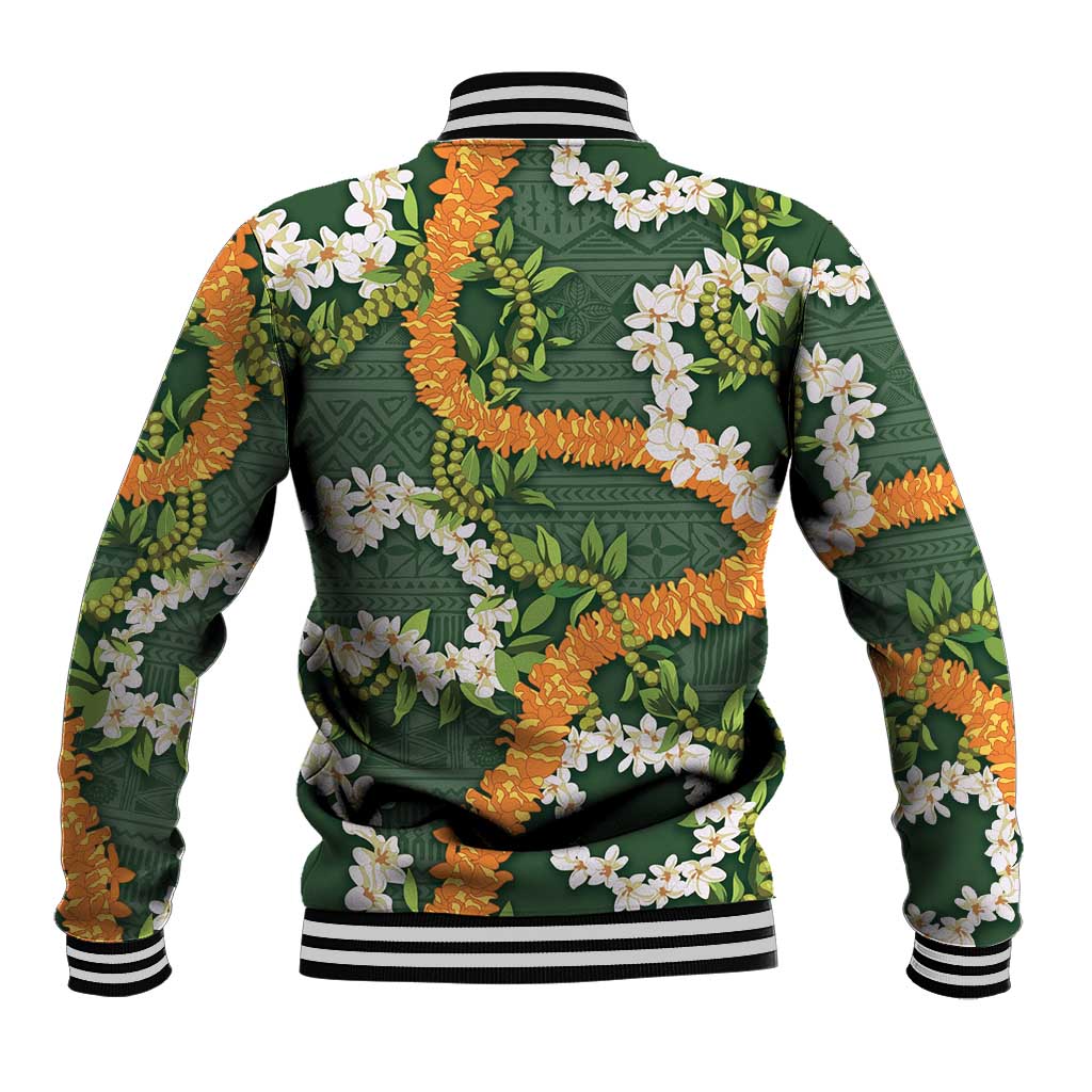 Aloha Festive Hawaii Baseball Jacket Mokihana - Maile and Ilima on Forest Green LT7 - Polynesian Pride