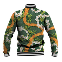 Aloha Festive Hawaii Baseball Jacket Mokihana - Maile and Ilima on Forest Green LT7 - Polynesian Pride
