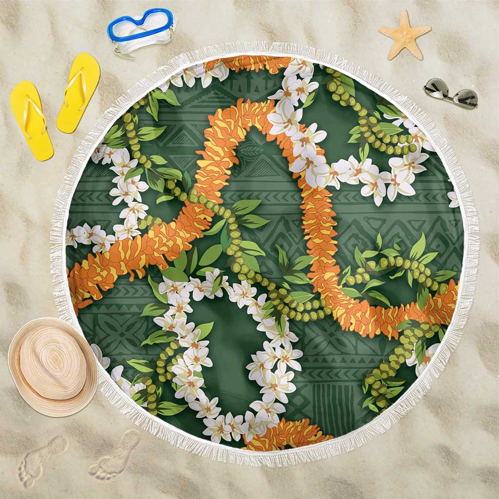 Aloha Festive Hawaii Beach Blanket Mokihana - Maile and Ilima on Forest Green LT7 One Size 150cm Forest Green - Polynesian Pride